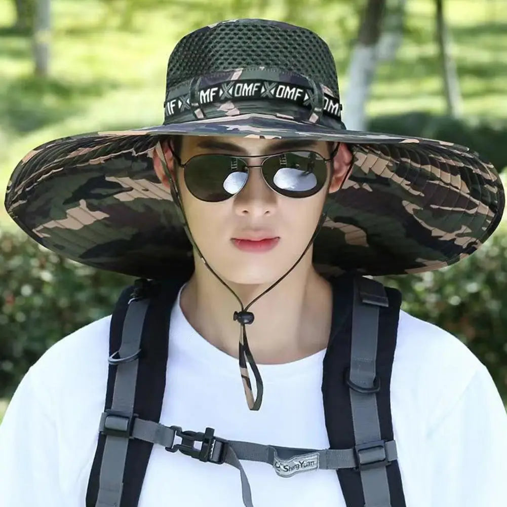 1pc Fishing Hat for Men & Women, UPF 50+ Sun Protection Mesh, Wide Brim for Hiking Beach, Breathable Summer Outdoor Cap